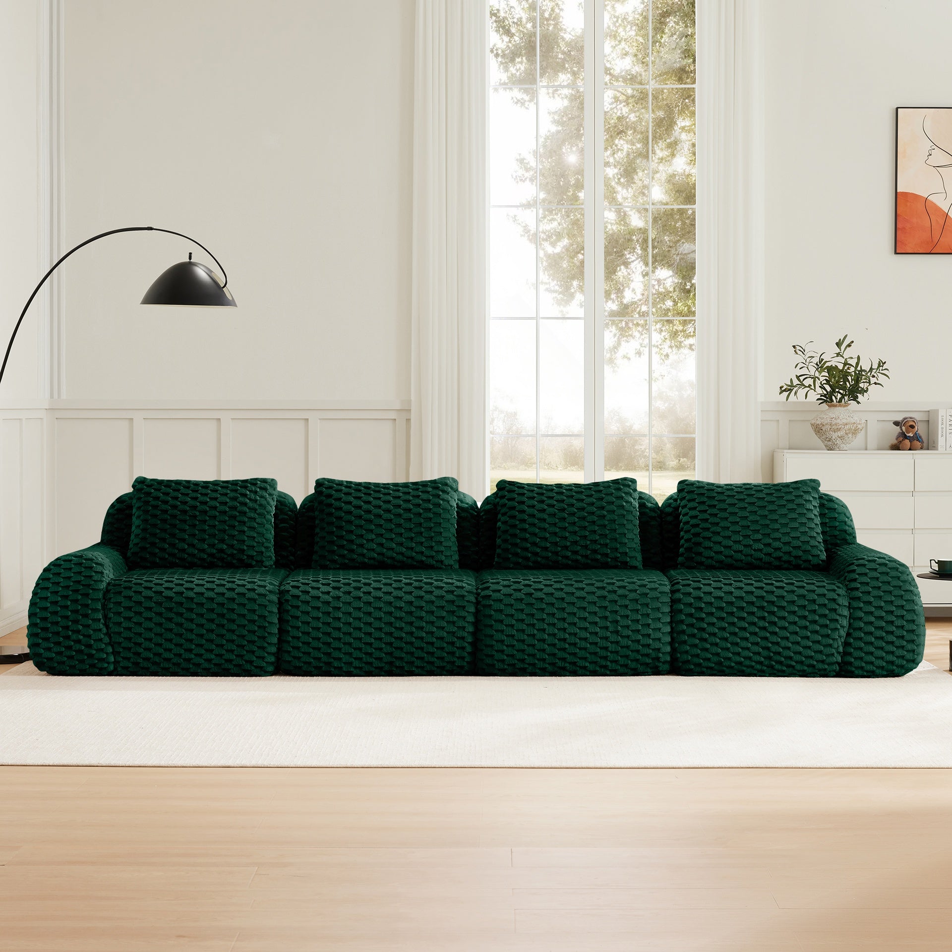 146" Modern Modular Sectional Sofa for Living Room,Flannelette Fabric,Oversized 4-Seater Couch,Deep Seat,Deep Seat,Boneless sofa,Buckle connection,Anti-slip Design,No Assembly,Green