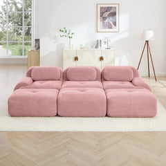 Three-seat modular sofa with 3 Ottomans corduroy fabric no assembly pet-friendly ultra-wide curved armrests 32D high-resilience sponge living rooms media rooms,Pink
