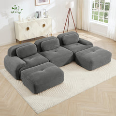 U-shaped modular sofa premiumCorduroy Fabric fabric no assembly anti-slip design pet-friendly extra-wide curved armrests 32D high-resilience sponge for living rooms bedrooms studie,Grey