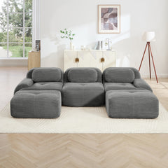 U-shaped modular sofa premiumCorduroy Fabric fabric no assembly anti-slip design pet-friendly extra-wide curved armrests 32D high-resilience sponge for living rooms bedrooms studie,Grey