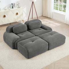 2-seat sofa in luxuryCorduroy Fabric fabric modular multi-combination anti-slip design assembly chaise lounge curved armrests ergonomic support high-resilience sponge for living rooms bedrooms,Grey