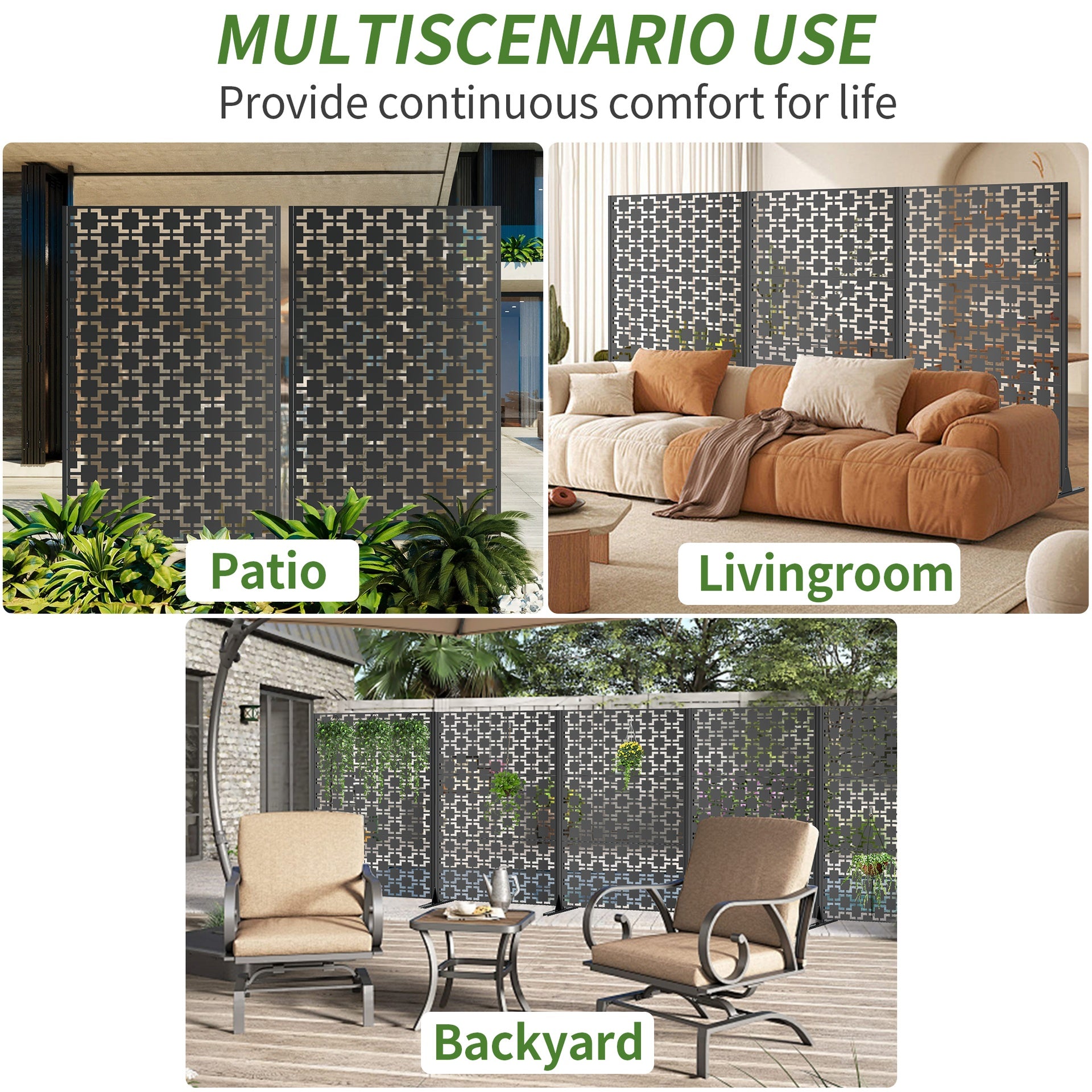 Metal Privacy Screen for Outdoor Freestanding, 72" H x 46" W Decorative Metal Fence Panels with Stable Base, Portable Divider Screens for Patio, Deck, Balcony, Backyard, Garden