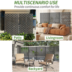 Metal Privacy Screen for Outdoor Freestanding, 72" H x 46" W Decorative Metal Fence Panels with Stable Base, Portable Divider Screens for Patio, Deck, Balcony, Backyard, Garden