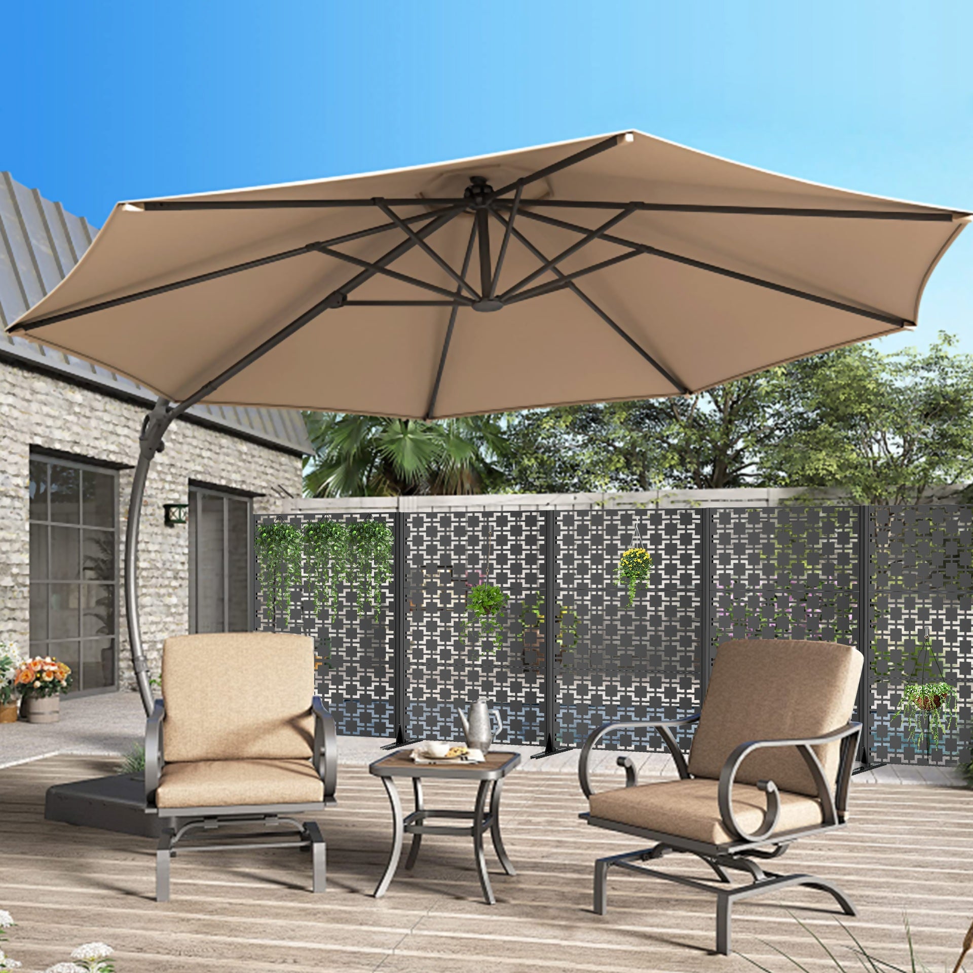 Metal Privacy Screen for Outdoor Freestanding, 72" H x 46" W Decorative Metal Fence Panels with Stable Base, Portable Divider Screens for Patio, Deck, Balcony, Backyard, Garden