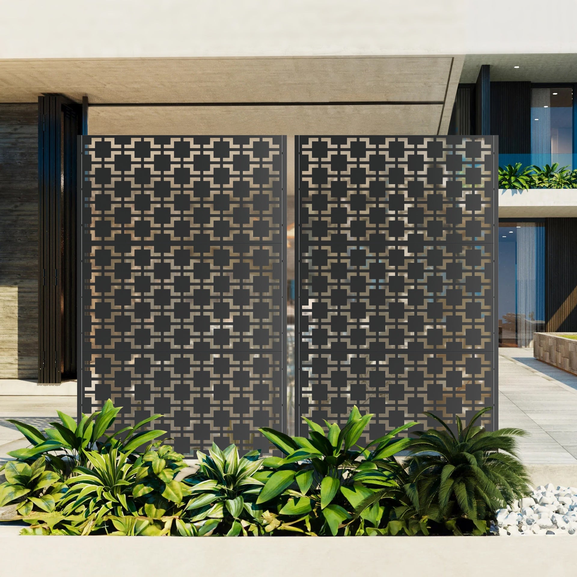 Metal Privacy Screen for Outdoor Freestanding, 72" H x 46" W Decorative Metal Fence Panels with Stable Base, Portable Divider Screens for Patio, Deck, Balcony, Backyard, Garden