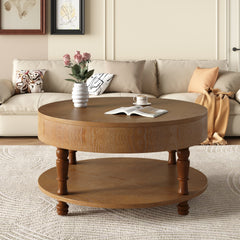 Coffee Table with Dual Storage for Living Room, 31.5" Modern Round Coffee Table with Storage and Hidden Compartment, Adjustable Leveling Feet, Easy Assembly (Walnut)