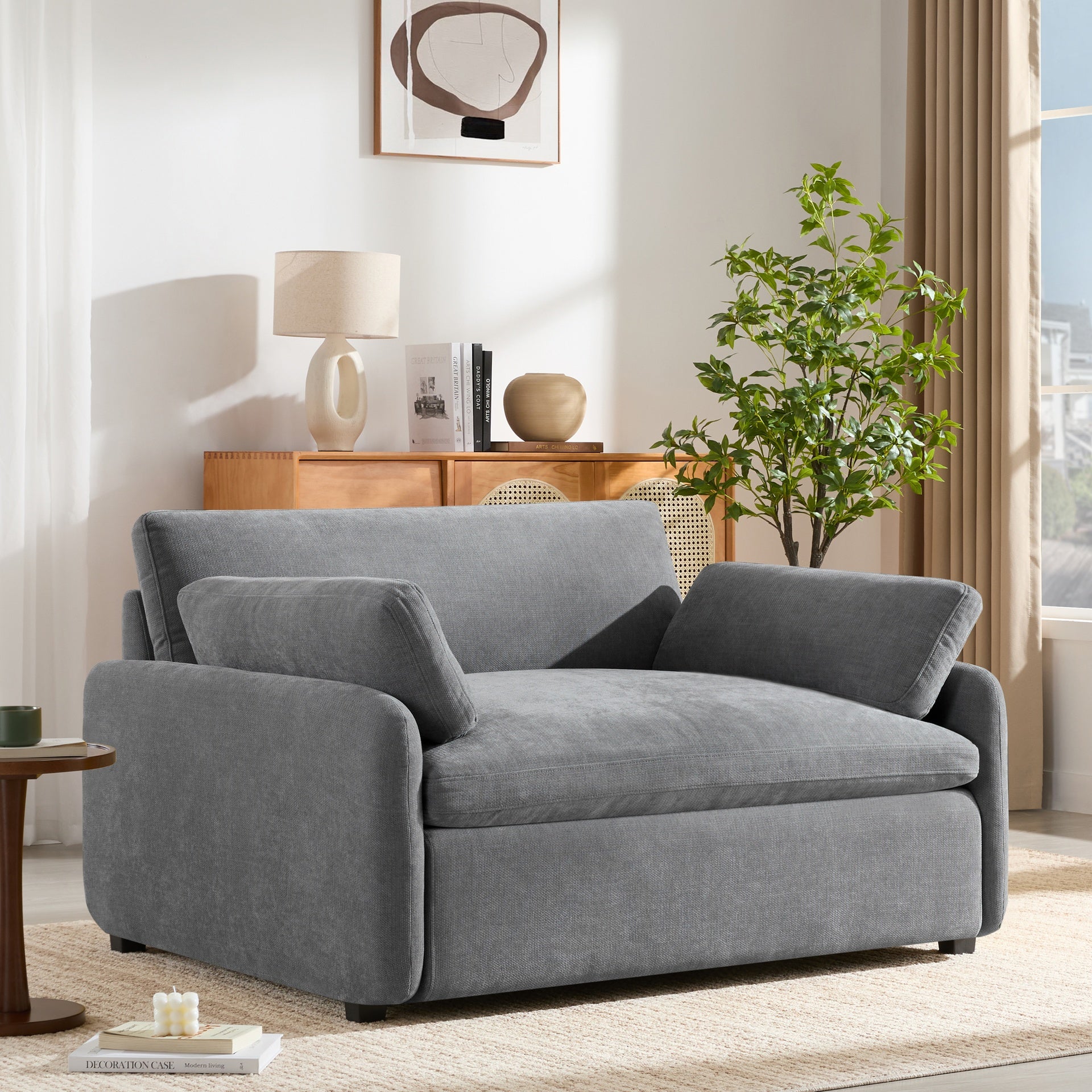 50*43" Oversized Chenille Single Sofa Chair, Wide and Deep Seat Accent Chair, Modern Upholstered Comfy Armchair, Couch Lounge with Pillows for Living Room&Apartment