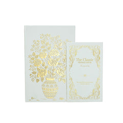 Set of 2 Decorative Book Boxes with White and Gold Floral Motifs and Text,  L: 7x3x10.5" S: 5x2x8.3"