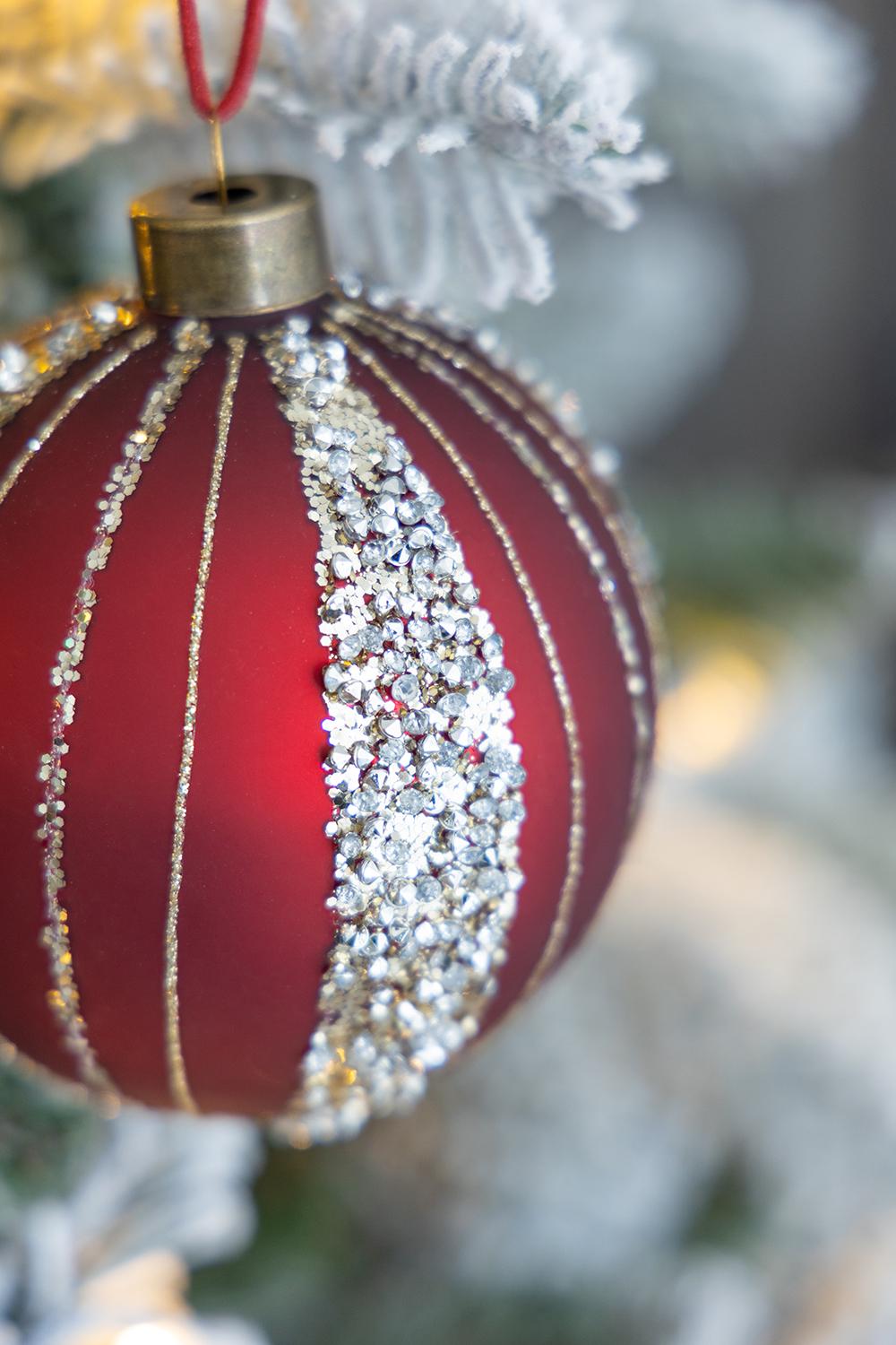 D3.9" Christmas Ball Ornaments, Glass Decorative Hanging Ball Christmas Tree Ornaments for Holiday Party Decorations, Set of 6