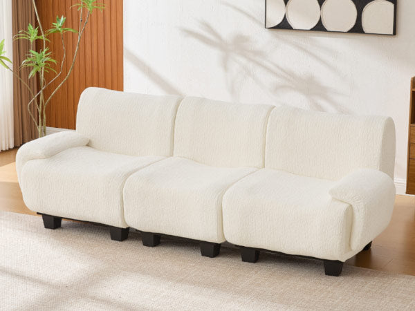 Modern 3-seater Sofa 94.5" Sofa Couch Chenille Upholstered Sofa with Curved Armrests for Living Room, Apartment, Guest Room, Beige