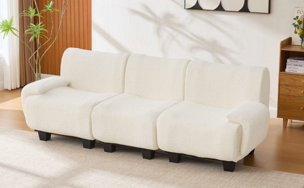 Modern 3-seater Sofa 94.5" Sofa Couch Chenille Upholstered Sofa with Curved Armrests for Living Room, Apartment, Guest Room, Beige