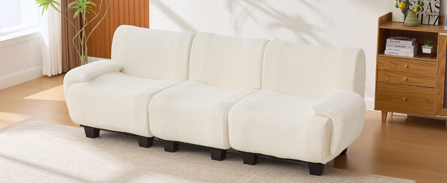 Modern 3-seater Sofa 94.5" Sofa Couch Chenille Upholstered Sofa with Curved Armrests for Living Room, Apartment, Guest Room, Beige