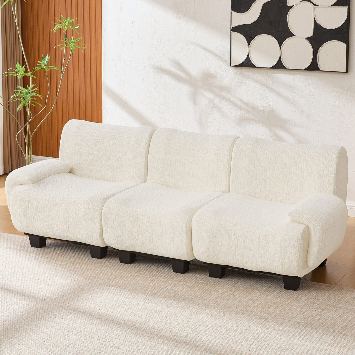 Modern 3-seater Sofa 94.5" Sofa Couch Chenille Upholstered Sofa with Curved Armrests for Living Room, Apartment, Guest Room, Beige