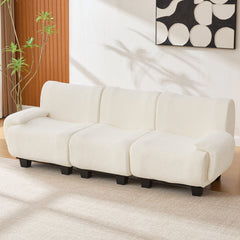 Modern 3-seater Sofa 94.5" Sofa Couch Chenille Upholstered Sofa with Curved Armrests for Living Room, Apartment, Guest Room, Beige
