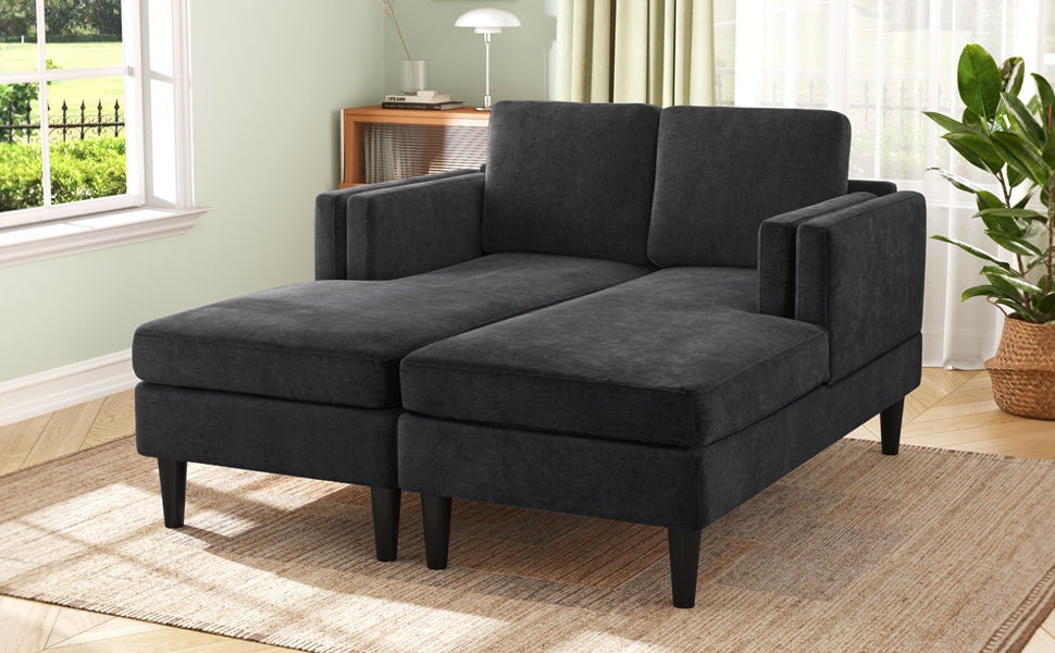 Modern Chaise Lounge Sofa Bed 53.5" Upholstered Sofa Couch Free-combined Sofa Chaise with Dual-Layer Armrests for Living Room, Black