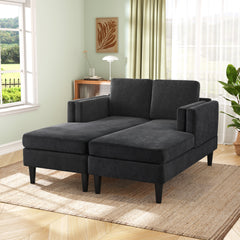 Modern Chaise Lounge Sofa Bed 53.5" Upholstered Sofa Couch Free-combined Sofa Chaise with Dual-Layer Armrests for Living Room, Black