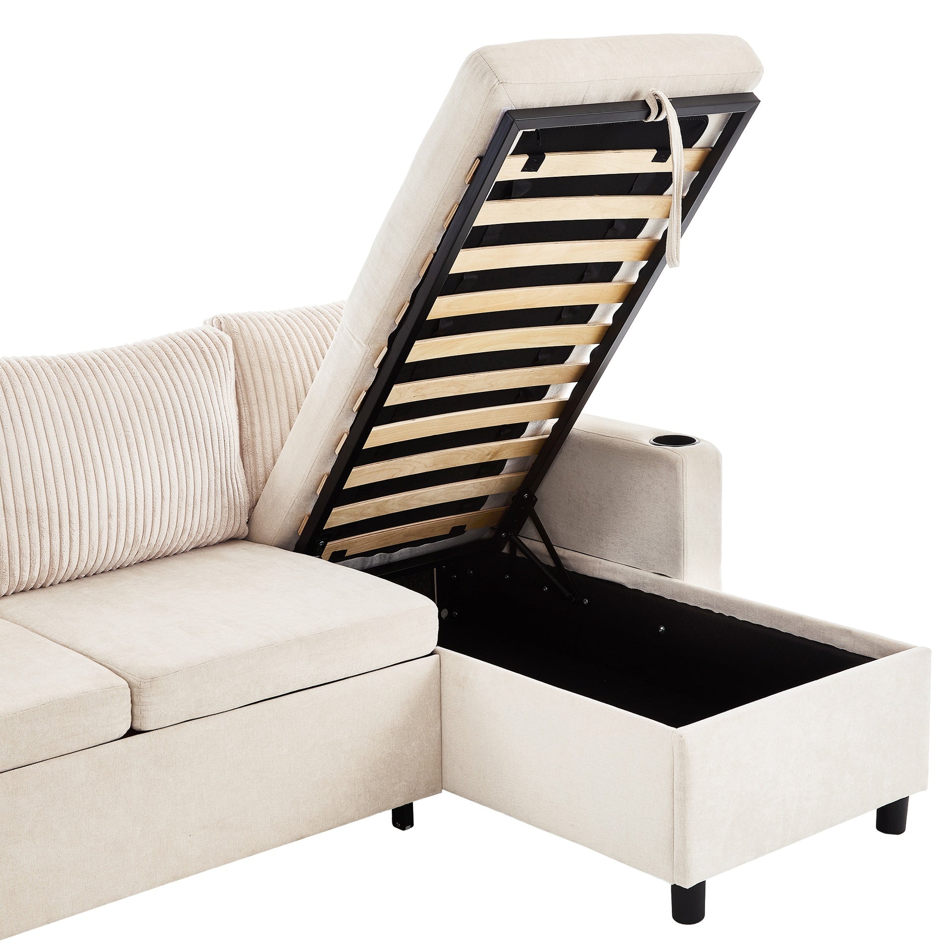 113.4" Sectional Sofa Pull-out Sofa Bed Versatile Sofa Sleeper with Large Storage Space, Two USB Ports and Two Cup Holders for Living Room, Beige