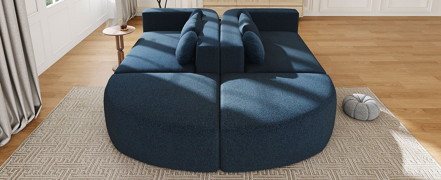 Boneless Couch Modular Sectional Sofa 114.9" Free-combined Sofa Couch Sofa Bed Compression Sofa with Deep Seating and Curved Design for Living Room, Blue
