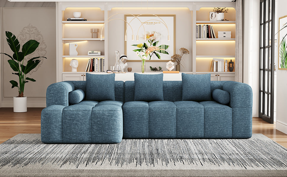 101.2"  Sectional Sofa Full-Compressed Sofa Modular Sofa Couch Free-combined Sofa with Deep Seating  and Two Side Pockets for Living Room, Blue