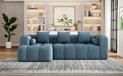101.2"  Sectional Sofa Full-Compressed Sofa Modular Sofa Couch Free-combined Sofa with Deep Seating  and Two Side Pockets for Living Room, Blue