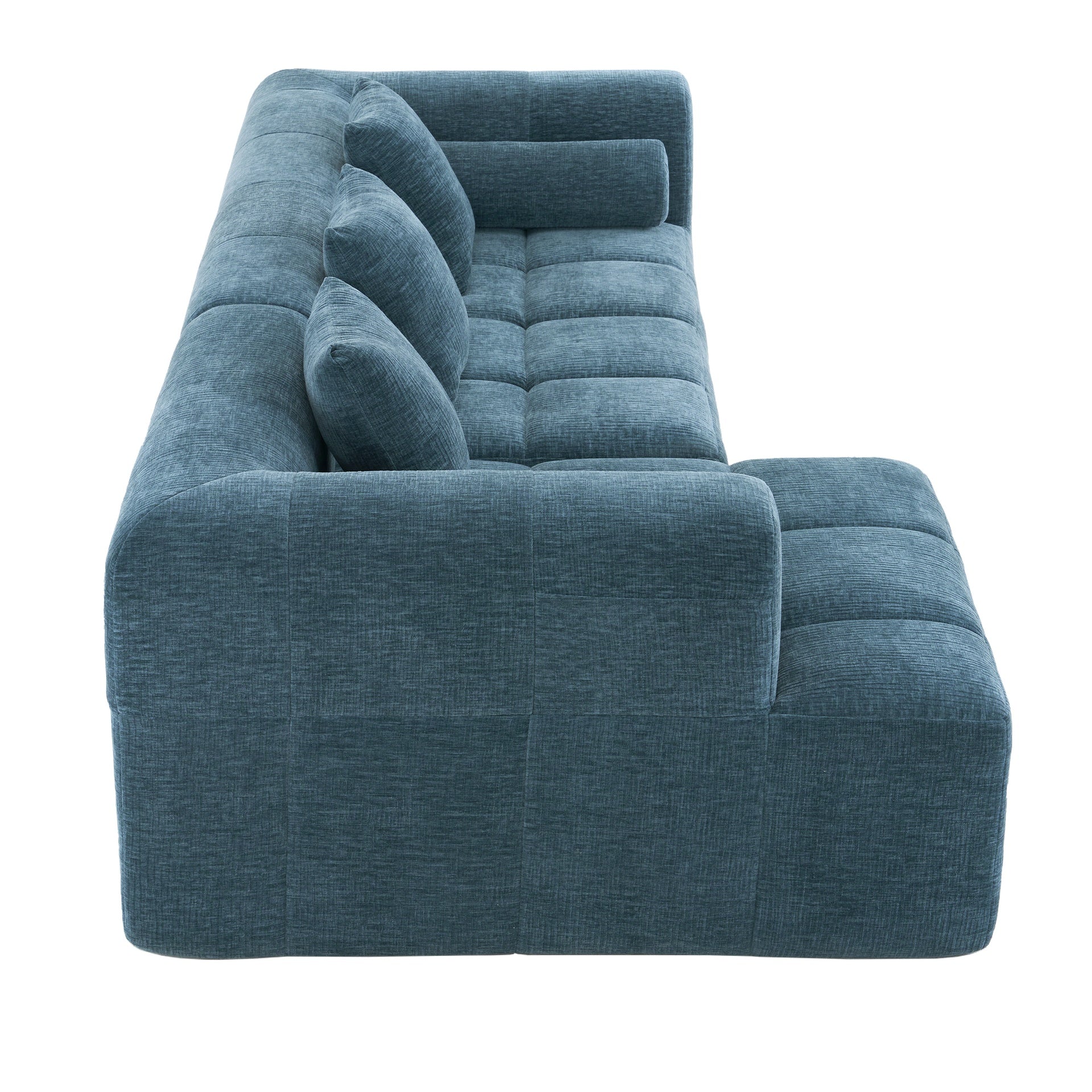 101.2"  Sectional Sofa Full-Compressed Sofa Modular Sofa Couch Free-combined Sofa with Deep Seating  and Two Side Pockets for Living Room, Blue
