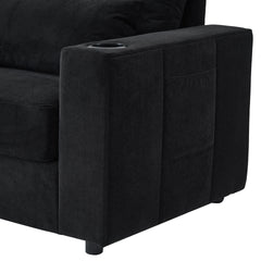 Modern Style Armchair 42.5" Chaise Lounge Sofa Couch with a Movable Storage Ottoman, Two USB Ports, Two Cup Holders, a Phone Holder and Side Pockets for Living Room, Black