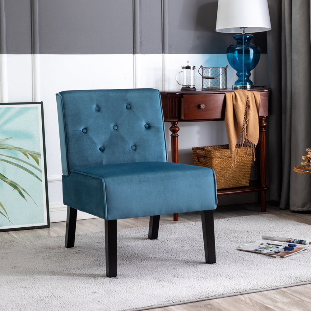 Reese 53"  2Piece Living Room Armless Button Tufted Pattern Accent Chair with Velvet Fabric and Premium High Density Foam Cushion, Blue