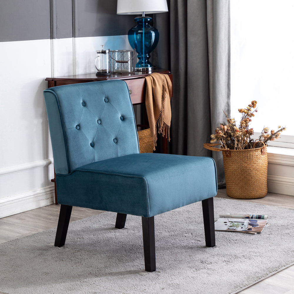 Reese 53"  2Piece Living Room Armless Button Tufted Pattern Accent Chair with Velvet Fabric and Premium High Density Foam Cushion, Blue