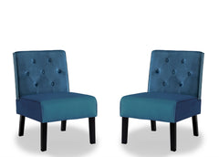 Reese 53"  2Piece Living Room Armless Button Tufted Pattern Accent Chair with Velvet Fabric and Premium High Density Foam Cushion, Blue
