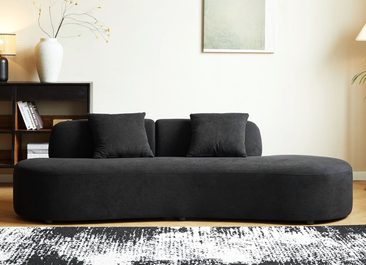 90" Curved Sofa with Throw Pillows, 4 Seater Luxury Velvet Couch with Half Moon Design and High-Density Foam, Ideal for Modern Living Room, Office & Apartment, Black