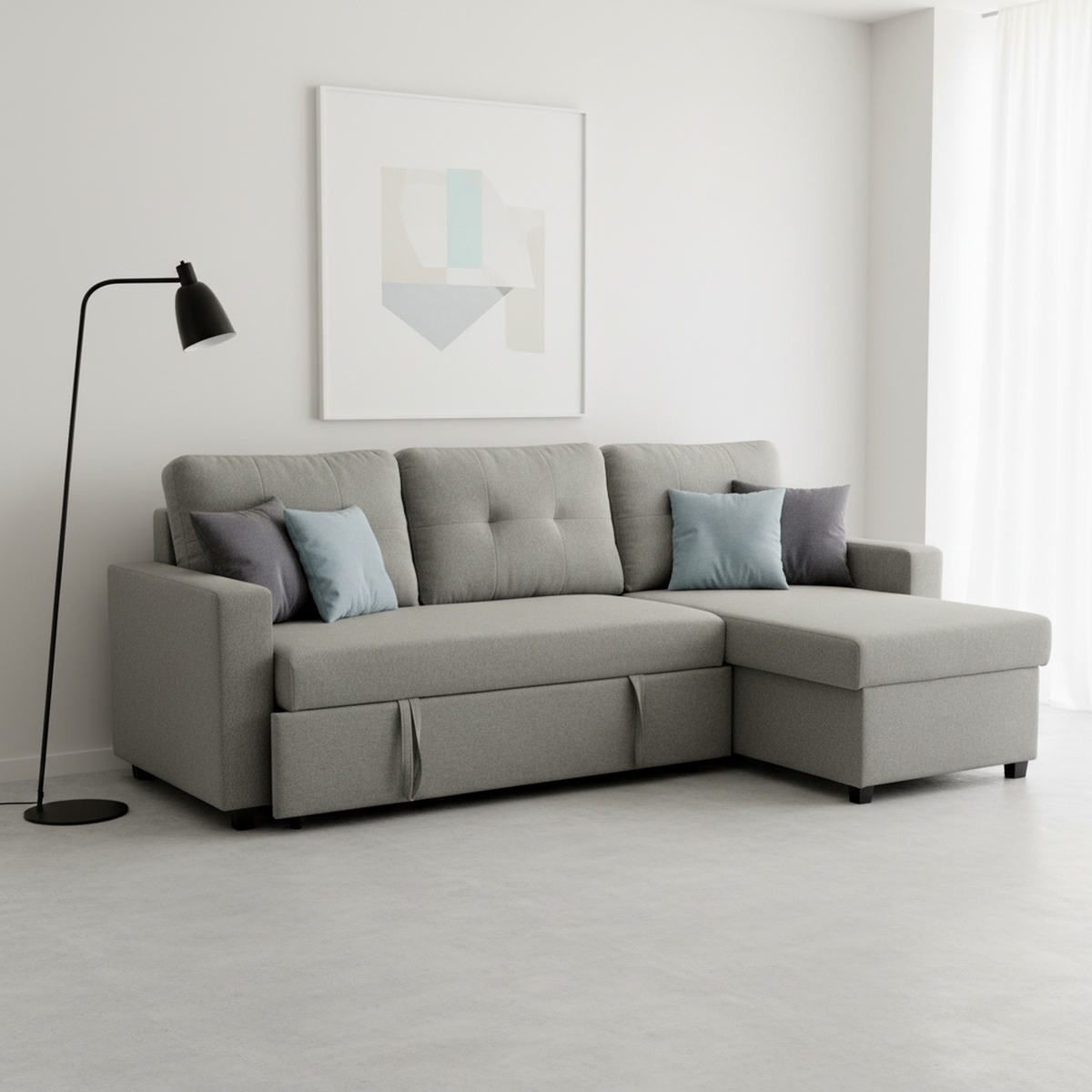 Convertible L-Shaped Sectional Sleeper Sofa Bed, Stylish Apartment Furniture, Saving Pull Out Couch for Small Spaces and Living Rooms, Grey
