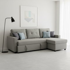 Convertible L-Shaped Sectional Sleeper Sofa Bed, Stylish Apartment Furniture, Saving Pull Out Couch for Small Spaces and Living Rooms, Grey