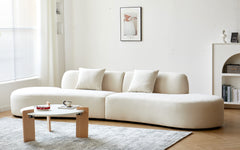 132" Curved Sofa with Throw Pillows, 6 Seater Luxury Velvet Couch with Half Moon Design and High-Density Foam, Ideal for Modern Living Room, Office & Apartment, Ivory
