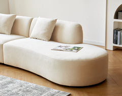 132" Curved Sofa with Throw Pillows, 6 Seater Luxury Velvet Couch with Half Moon Design and High-Density Foam, Ideal for Modern Living Room, Office & Apartment, Ivory