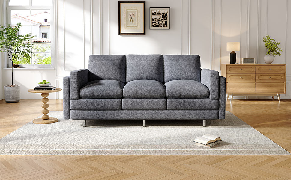Modern 3-seater Sofa 79.5" Sofa Couch Upholstered Sofa with Dual-layer Seat Cushions for Living Room, Grey