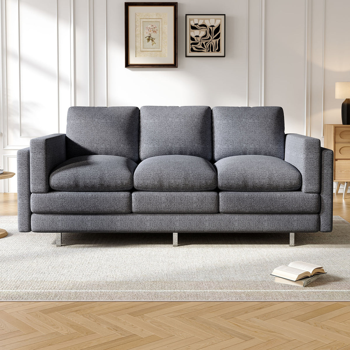 Modern 3-seater Sofa 79.5" Sofa Couch Upholstered Sofa with Dual-layer Seat Cushions for Living Room, Grey
