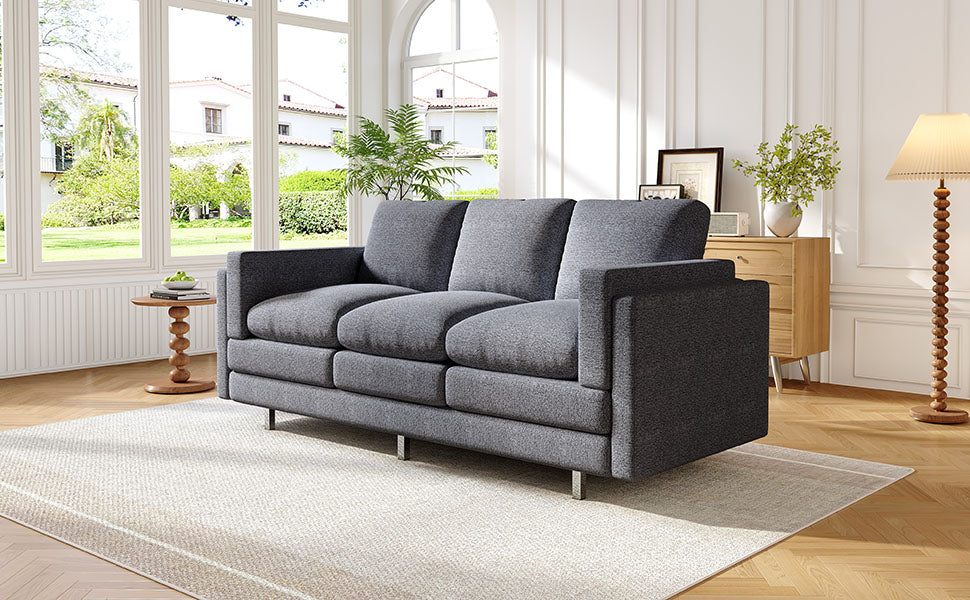 Modern 3-seater Sofa 79.5" Sofa Couch Upholstered Sofa with Dual-layer Seat Cushions for Living Room, Grey