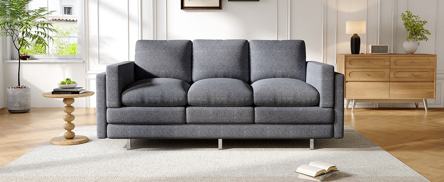 Modern 3-seater Sofa 79.5" Sofa Couch Upholstered Sofa with Dual-layer Seat Cushions for Living Room, Grey