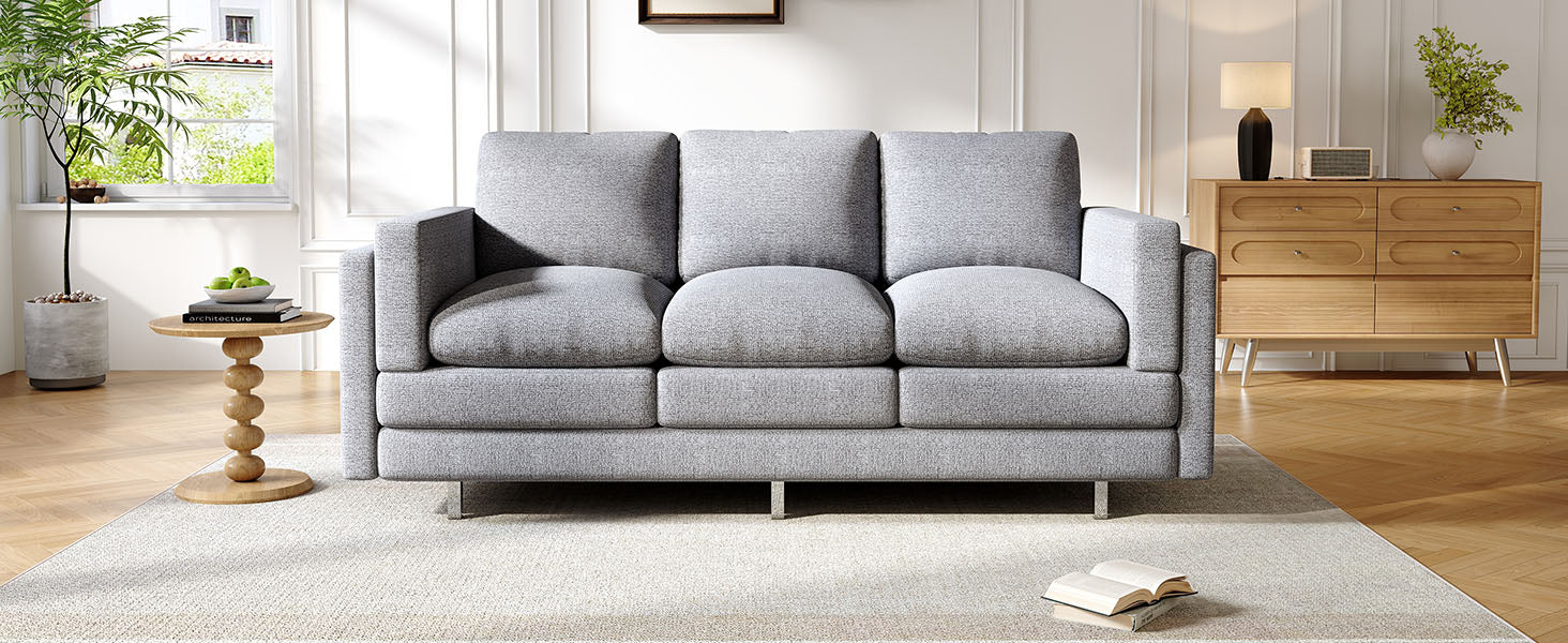 Modern 3-seater Sofa 79.5" Sofa Couch Upholstered Sofa with Dual-layer Seat Cushions for Living Room, Light Grey
