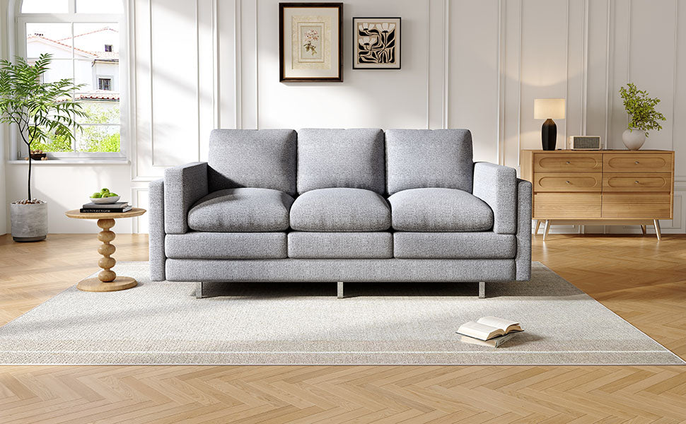 Modern 3-seater Sofa 79.5" Sofa Couch Upholstered Sofa with Dual-layer Seat Cushions for Living Room, Light Grey