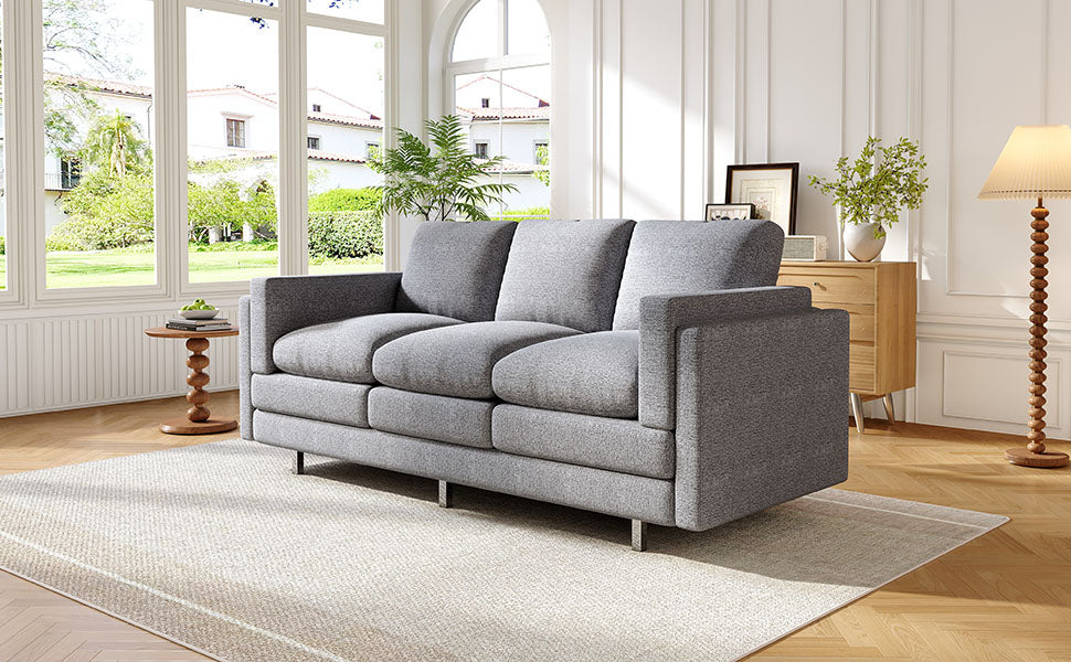 Modern 3-seater Sofa 79.5" Sofa Couch Upholstered Sofa with Dual-layer Seat Cushions for Living Room, Light Grey