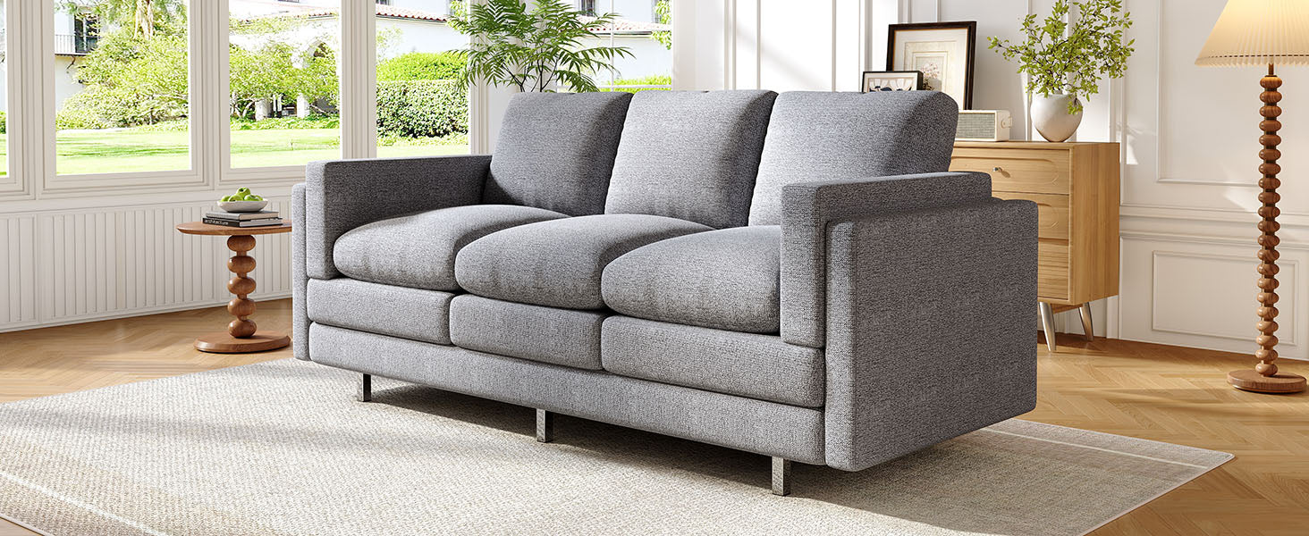 Modern 3-seater Sofa 79.5" Sofa Couch Upholstered Sofa with Dual-layer Seat Cushions for Living Room, Light Grey
