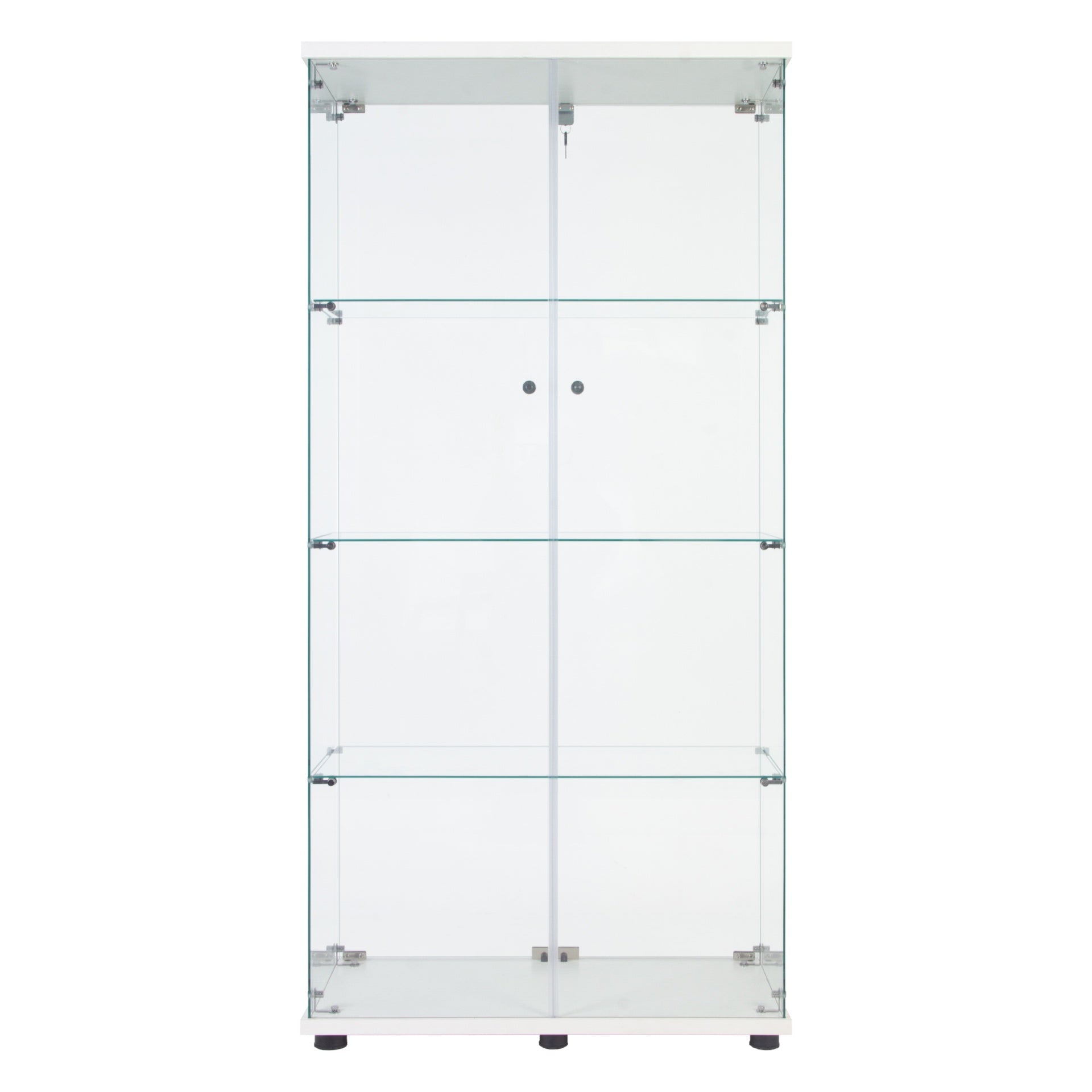 Two Door Glass Cabinet Glass Display Cabinet with 4 Shelves, White