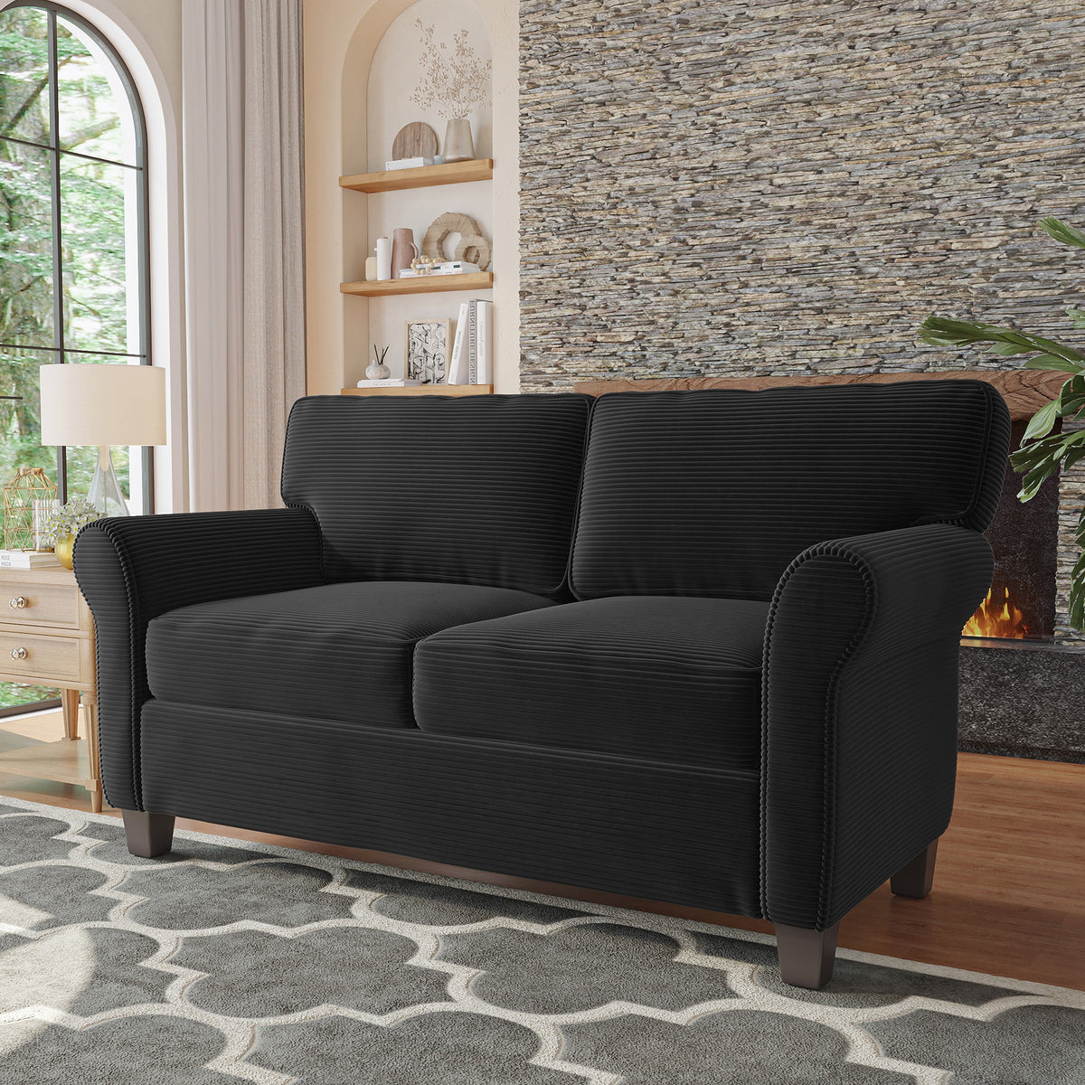 57" Modern 2-Seater Corduroy Sofa With Removable Backrest & Seat Cushions,Padded Armrests,High Rebound Sponge Filled with Solid Wood and Composite Frame,Easy Assembly For Living Room,Bedroom,Office.