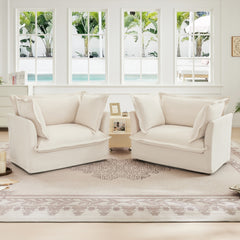 Set of 2 Slipcovered Armchairs,Deep Seat Accent Chair Set for Living Room, Reading Room, Bedroom and Working Spaces,Armchair Sets with Large Soft Pillows,Chenille Fabric,Cream