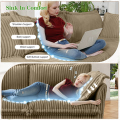 Slipcovered Long Sofa, 4 Seater Sofa with Removable Cover, Extra Deep Couch for Living Room, Corduroy Fabric Cloud Like Comfy Sofa Couch, Camel Corduroy Fabric