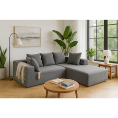 Modern Full Foam Compressed Sofa Set with 5 Throw Pillows - Modular Design, Soft Gray-Blue Upholstery, L-Shaped Sectional for Living Room, 96.46" x 72.83" x 23.03":YKX-33002-Grey Blue