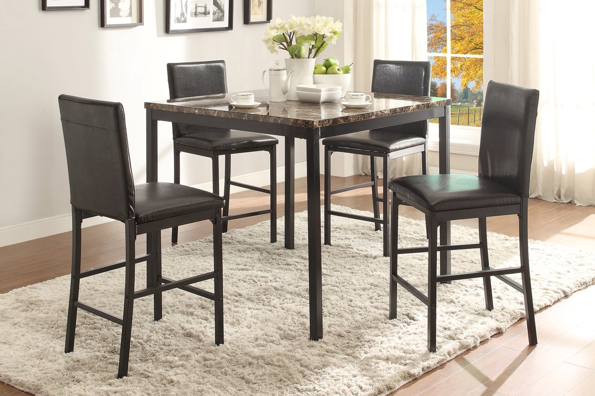 Counter Height Table 1pc Metal Frame Faux Mable Top Square Transitional Dining Room Furniture