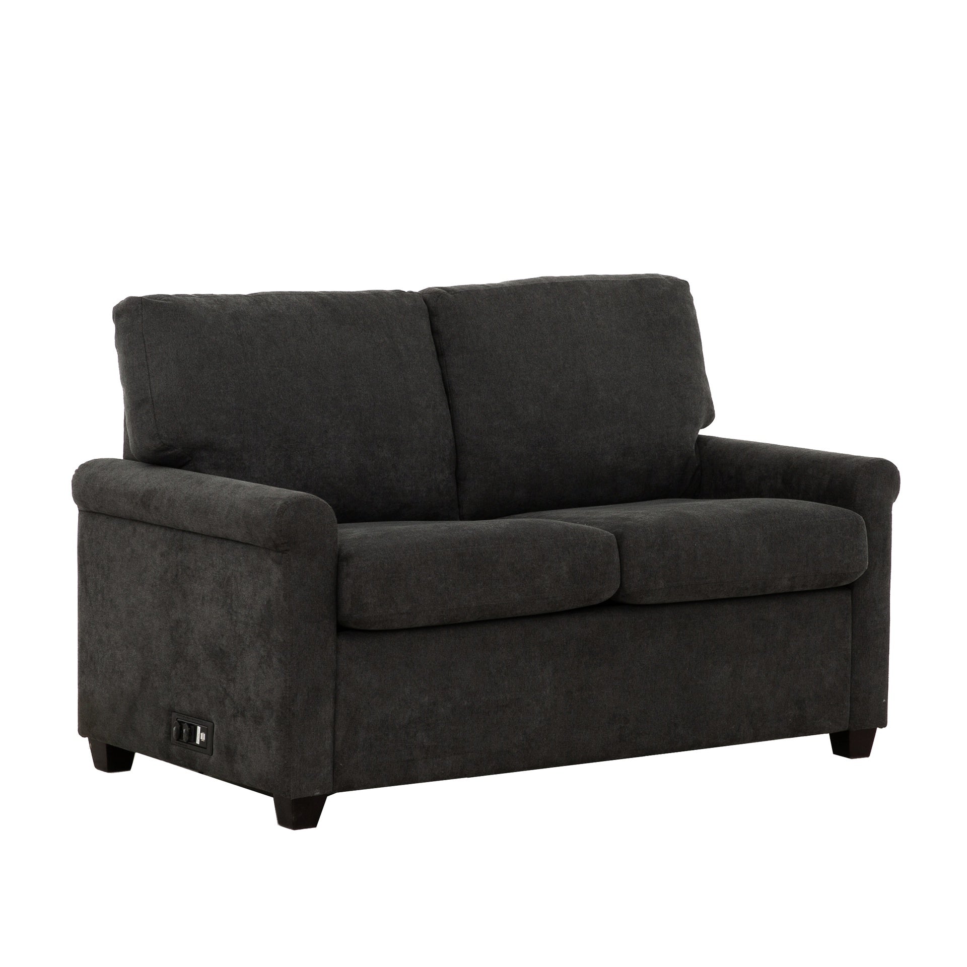 Convertible Twin Sleeper Sofa with USB Ports, Modern Upholstered Sofa Bed, Living Room 2-Seater Sofa/Loveseat, Dark Gray