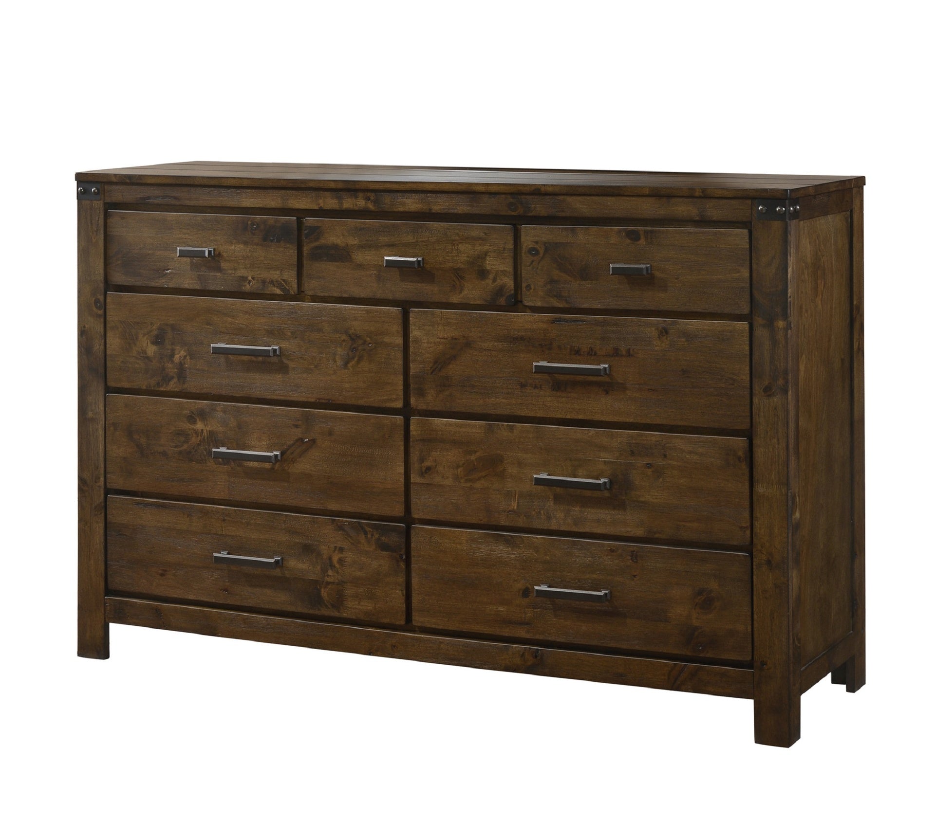 1pc Rustic Industrial Style Brown Seven Drawer Dresser Bedroom Solid Wood Wooden Furniture